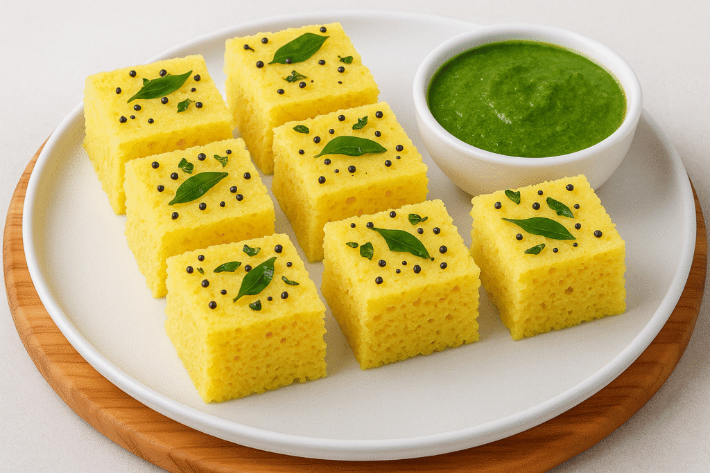 Steamed Dhokla with Coriander Chutney